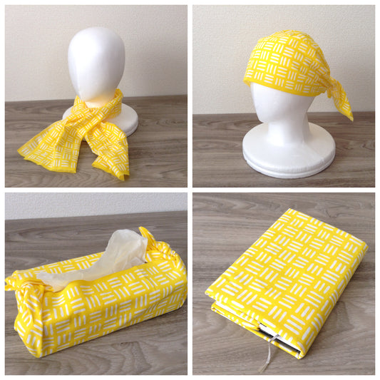 きゅうりが隠れている割付文様「三崩し」手ぬぐい(黄色ver.)