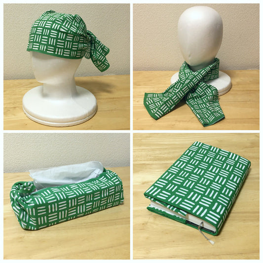 きゅうりが隠れている割付文様「三崩し」手ぬぐい(緑ver.)