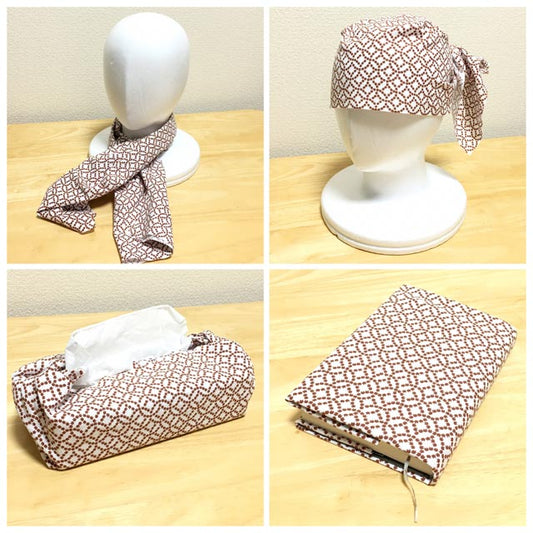 小さい点が猫の顔になってる「猫七宝つなぎ」(海老茶色)手ぬぐい